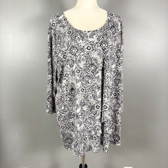 Catherines Top 3x Layered Soft Geometric Boho Artsy Coastal Relaxed Lightweight - Picture 1 of 7